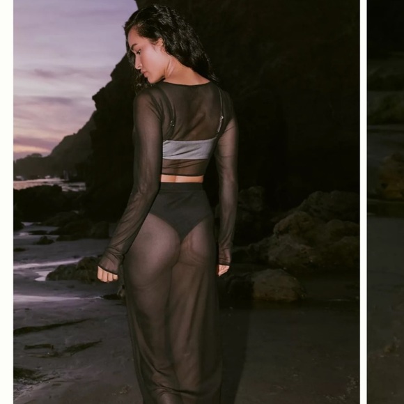 Riot Swim Roux Mesh Maxi Skirt Coverup in Amber Orange Size Large - Picture 2 of 7